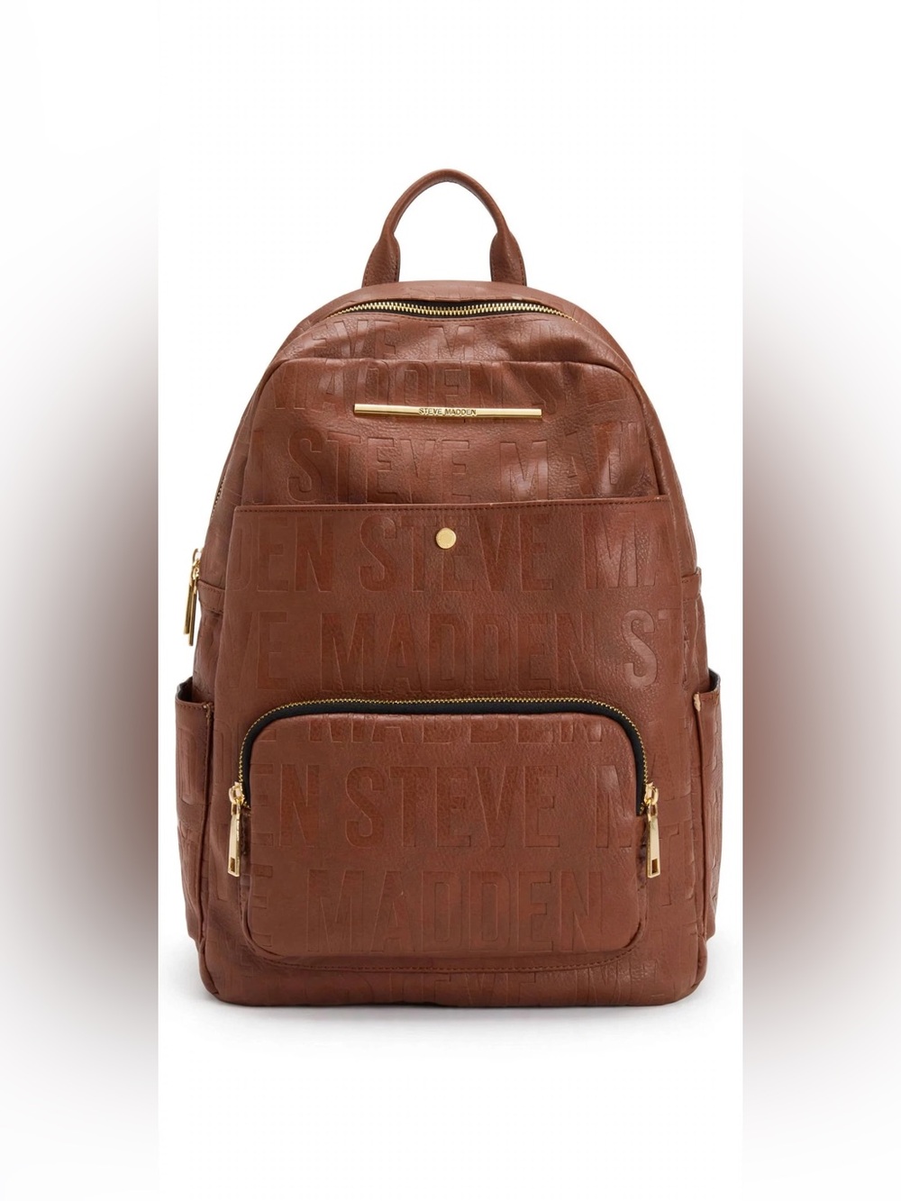 Steve Madden Brown Logo Embossed Backpack – Faux Leather Daypack